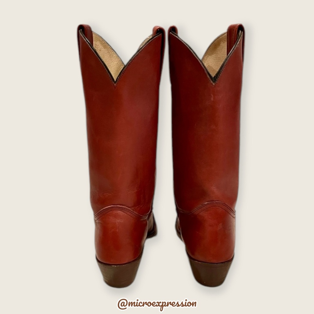 1980 Frye Vintage Red Leather Embroidered Heeled Western Fall/Summer Cowboy Boot - Picture 9 of 15